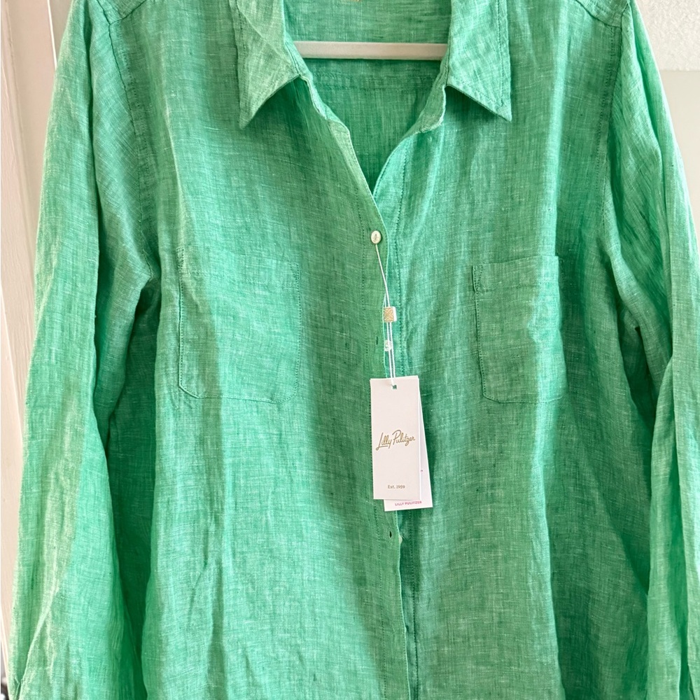 Lilly Pulitzer Vibrant Green Linen Shirt